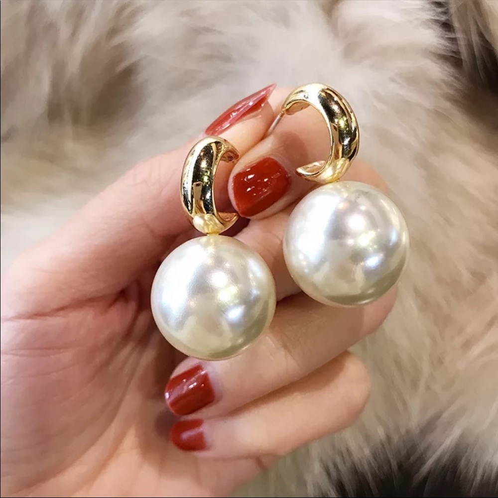 New 925 Silver Fashion Round Pearl Earrings